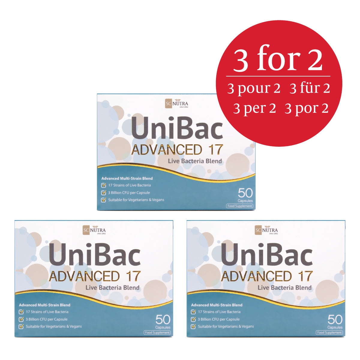 Bundle Offer - UniBac Advanced 17 Live Unified Bacteria Blend (3 Packs)