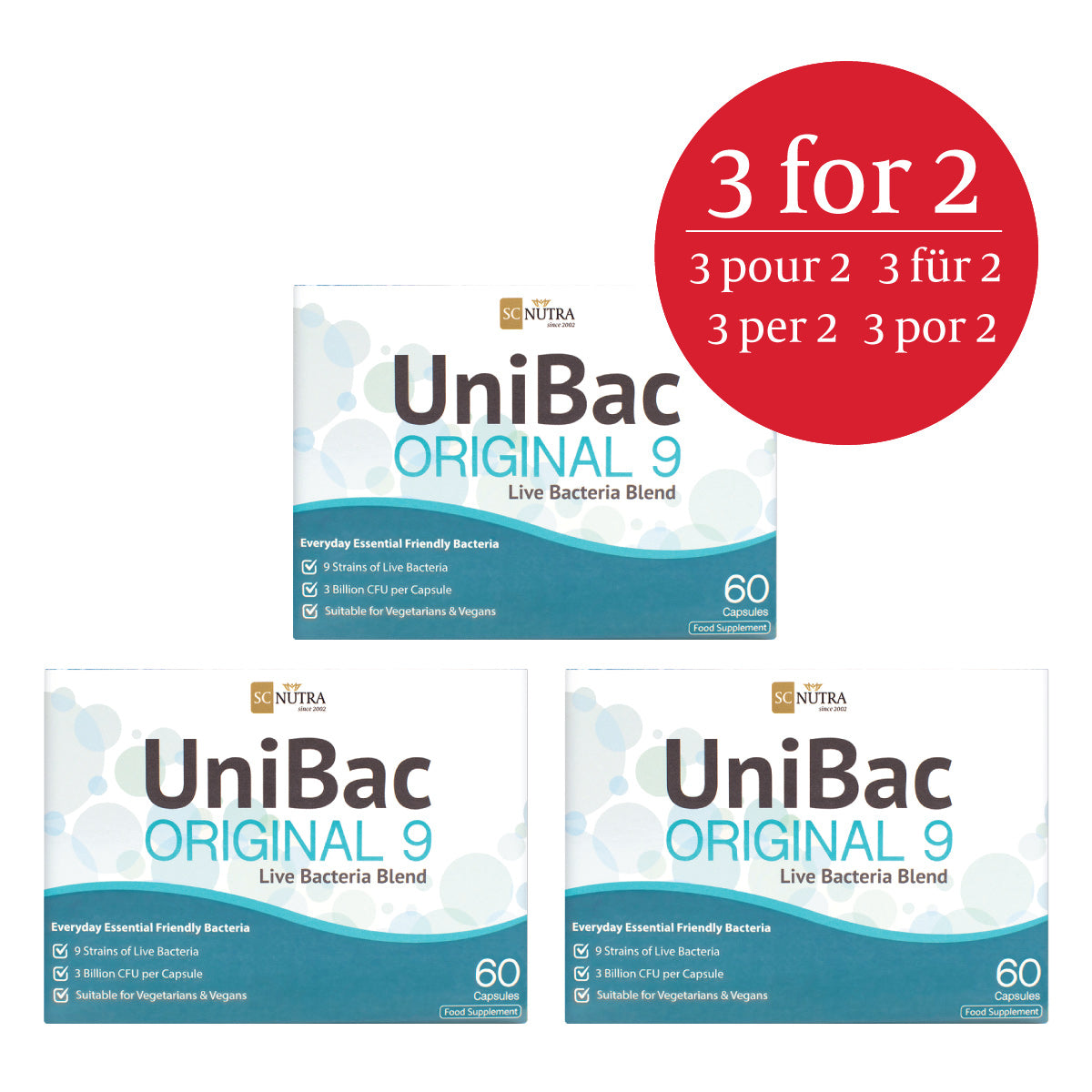 Offre Spéciale – UniBac Original 9 Mélange de Bactéries Vivantes Unifiées (3 Boîtes)